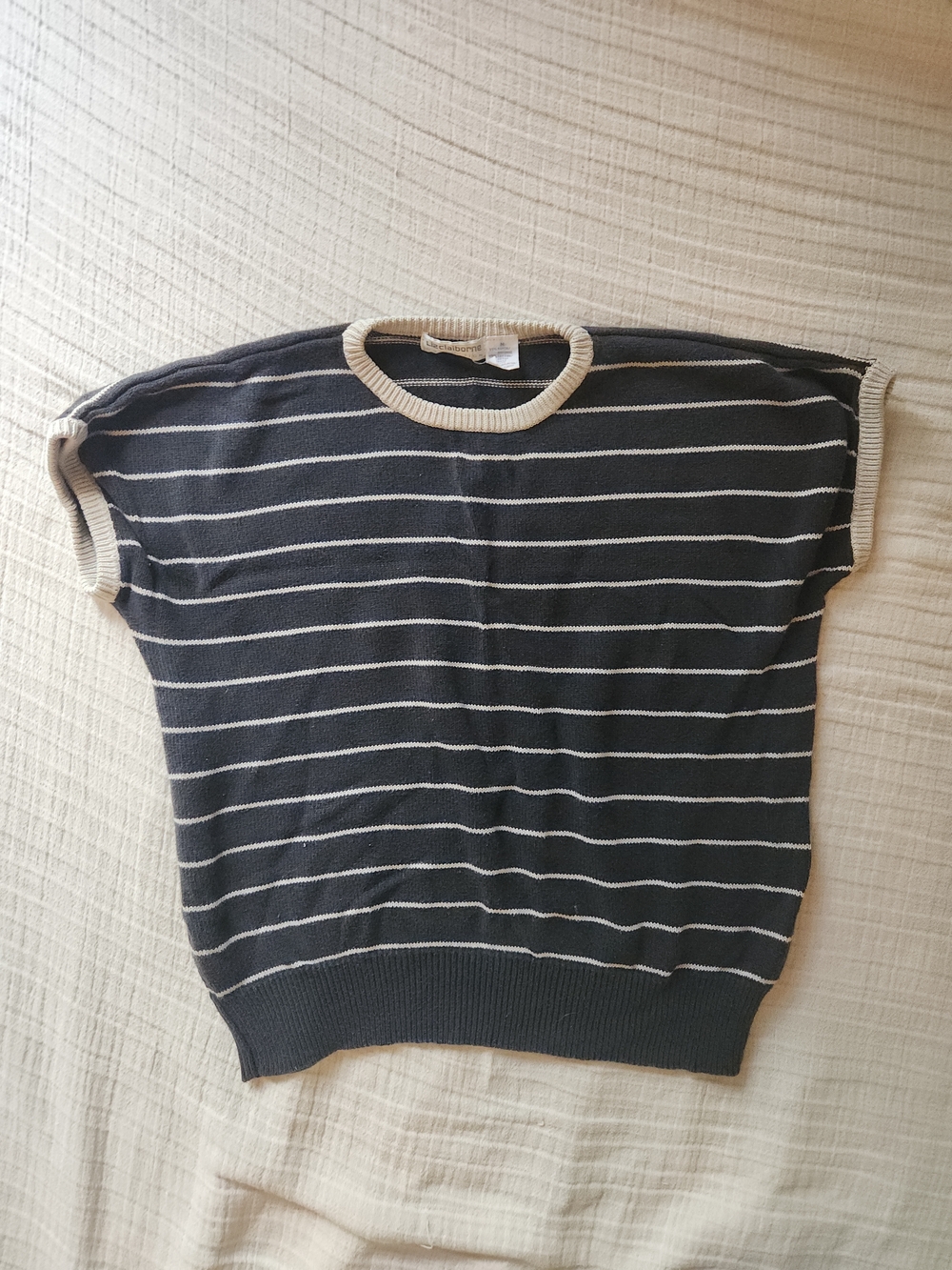 Liz Claiborne Black and Cream Striped Knit Tee